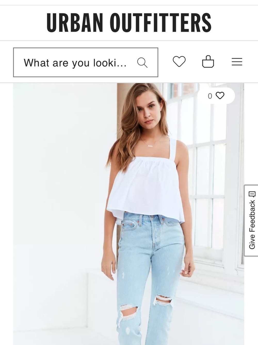 Urban Outfitters White Cropped Tank Top with Tie Back, Kimchi Blue Size Medium